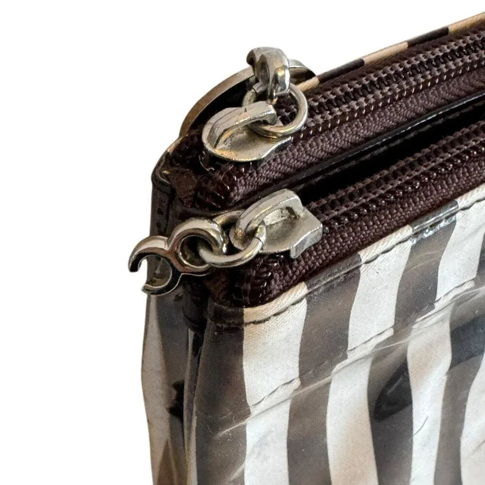HENRI BENDEL iconic stripe Makeup Case Travel Cosmetic Bag clutch double sided